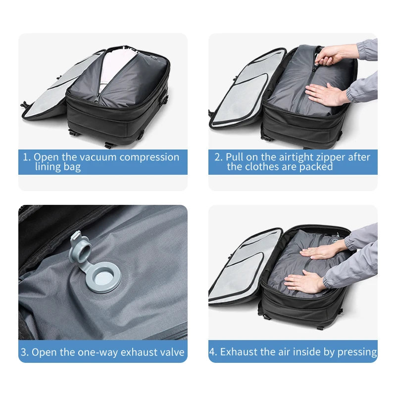 Men's Business Travel Backpack with Vacuum Compression for 17-Inch Laptops - Large Capacity School and Hiking Bag