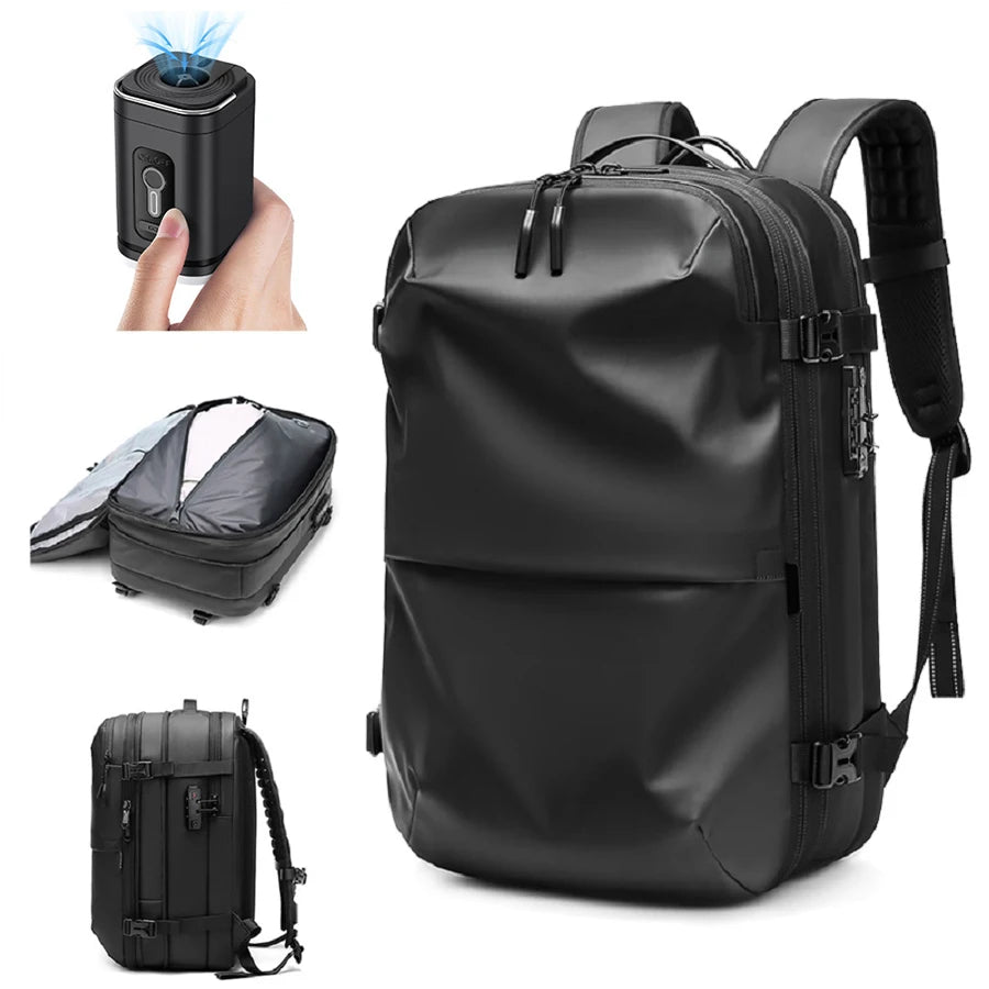 Men's Business Travel Backpack with Vacuum Compression for 17-Inch Laptops - Large Capacity School and Hiking Bag