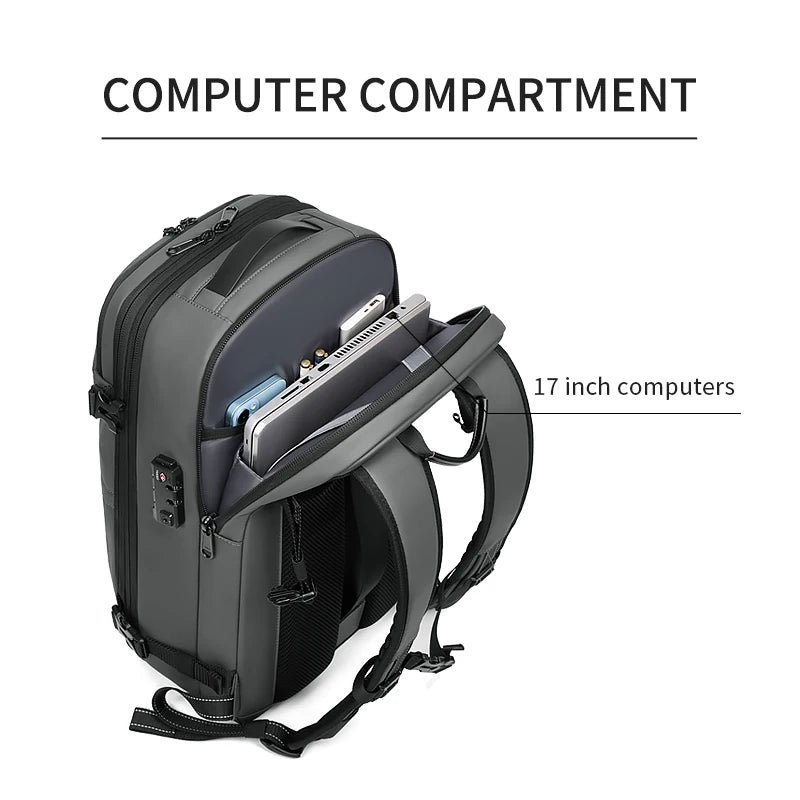 Men's Business Travel Backpack with Vacuum Compression for 17-Inch Laptops - Large Capacity School and Hiking Bag