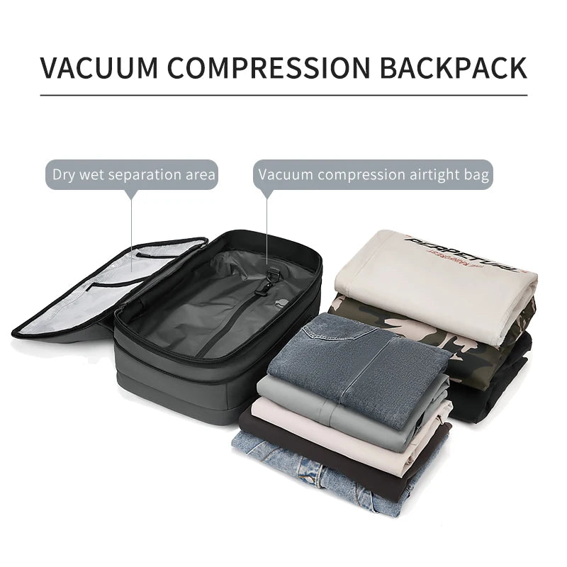 Men's Business Travel Backpack with Vacuum Compression for 17-Inch Laptops - Large Capacity School and Hiking Bag